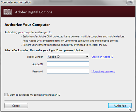 Screenshot showing the authorization window for ADE