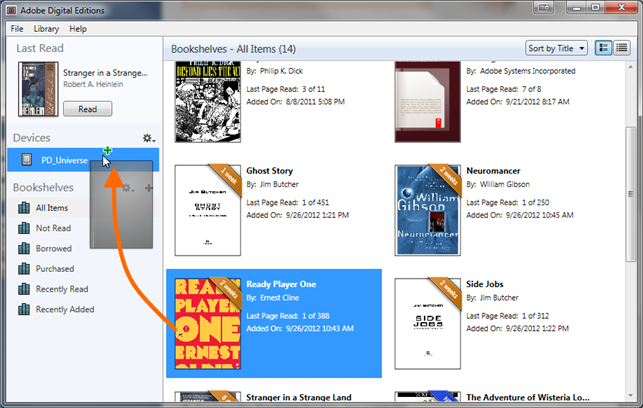 Click on an eBook then drag it over to your device.
