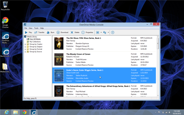 Screenshot showing the OverDrive for Windows desktop user interface