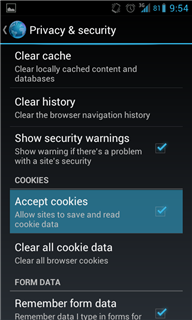 Settings in the Android browser. See instructions above.