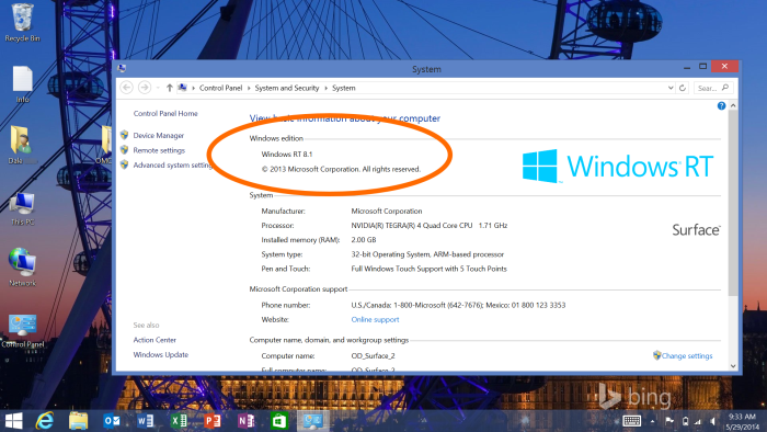 Screenshot showing the Windows version