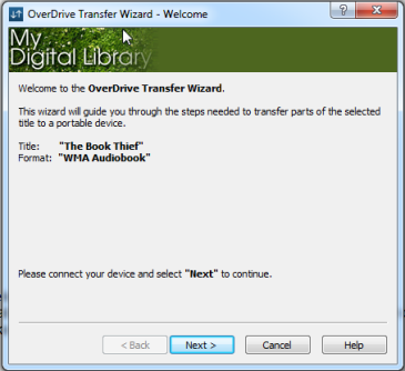 Screenshot of the OverDrive Transfer Wizard