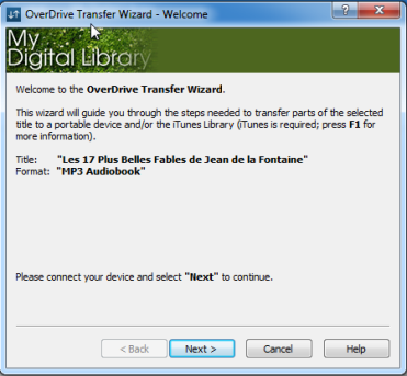 Screenshot of the OverDrive Transfer Wizard