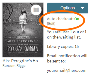 Screenshot of the auto checkout setting for a title on the holds page