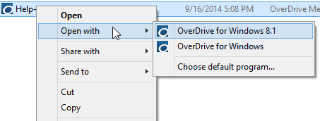 Screenshot of Open with dropdown with OverDrive for Windows 8.1